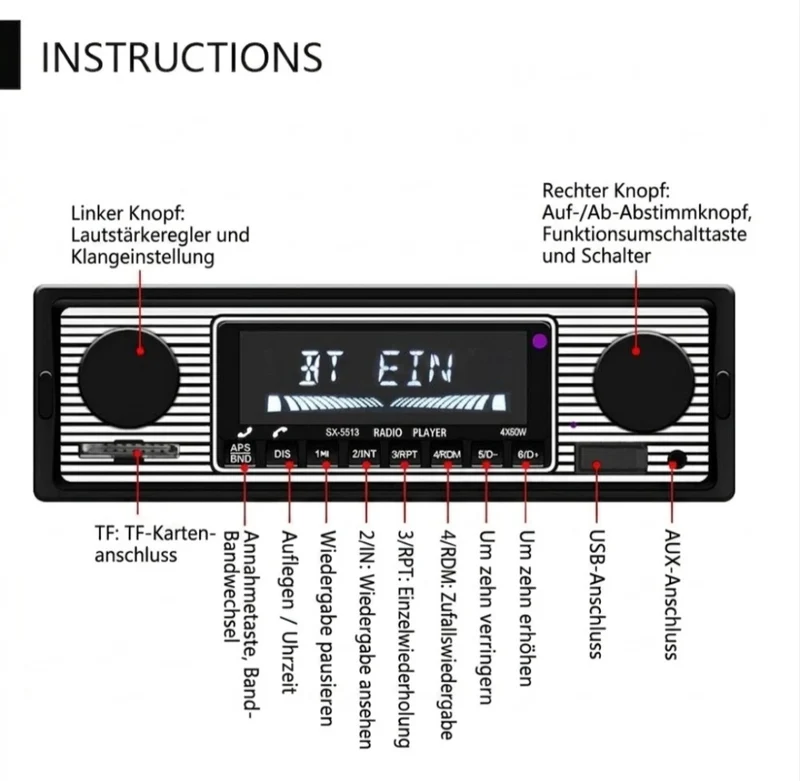 Autoradio Bluetooth Freisprechen Yountimer Oldtimer US Cars DIN 01