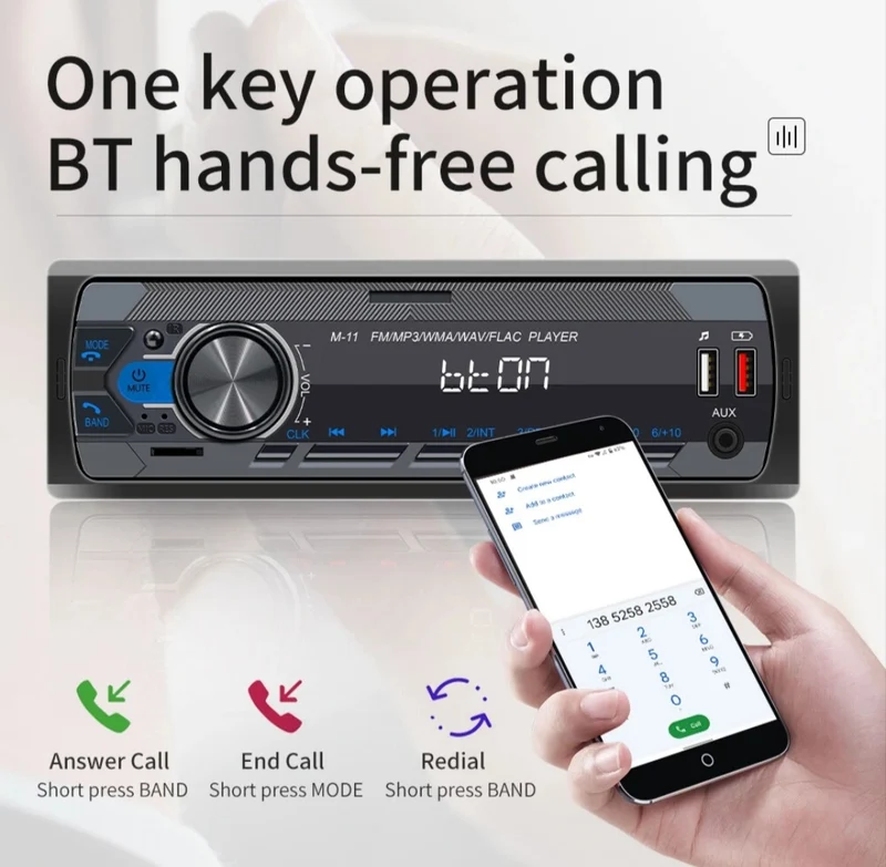 Autoradio Bluetooth Freisprechen Universal Din1 USB Aux SD