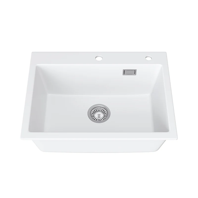 HOROW A09R-S6045W Granitspüle 60 × 45 cm, kratzfest, eckiges Einbauspülbecken09R-S6045W-GE