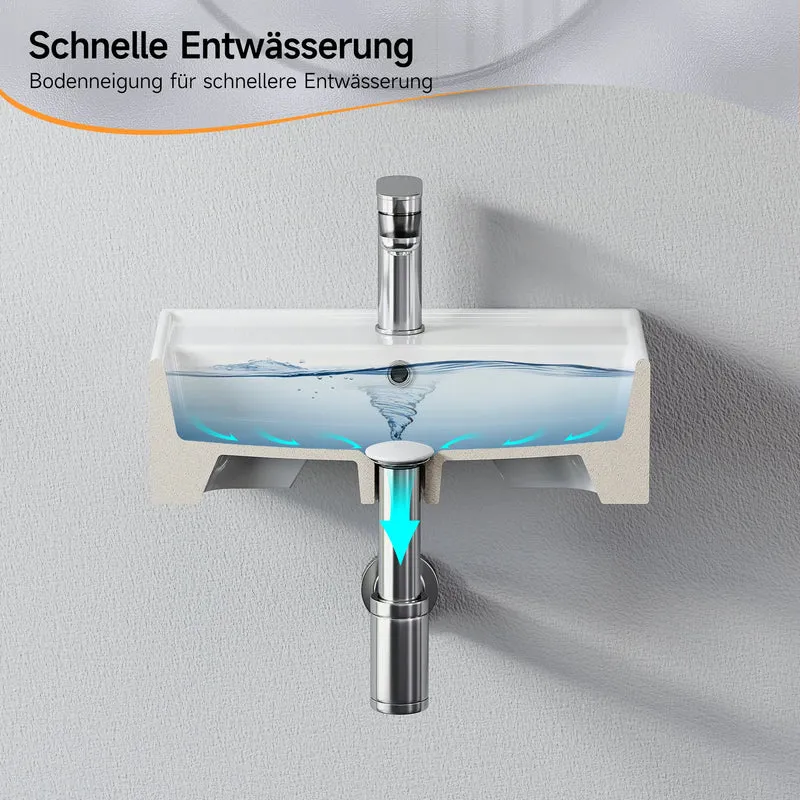 HOROW Waschbecken F10-S4531 Weiß mit Hahnloch & Überlauf,45 cm