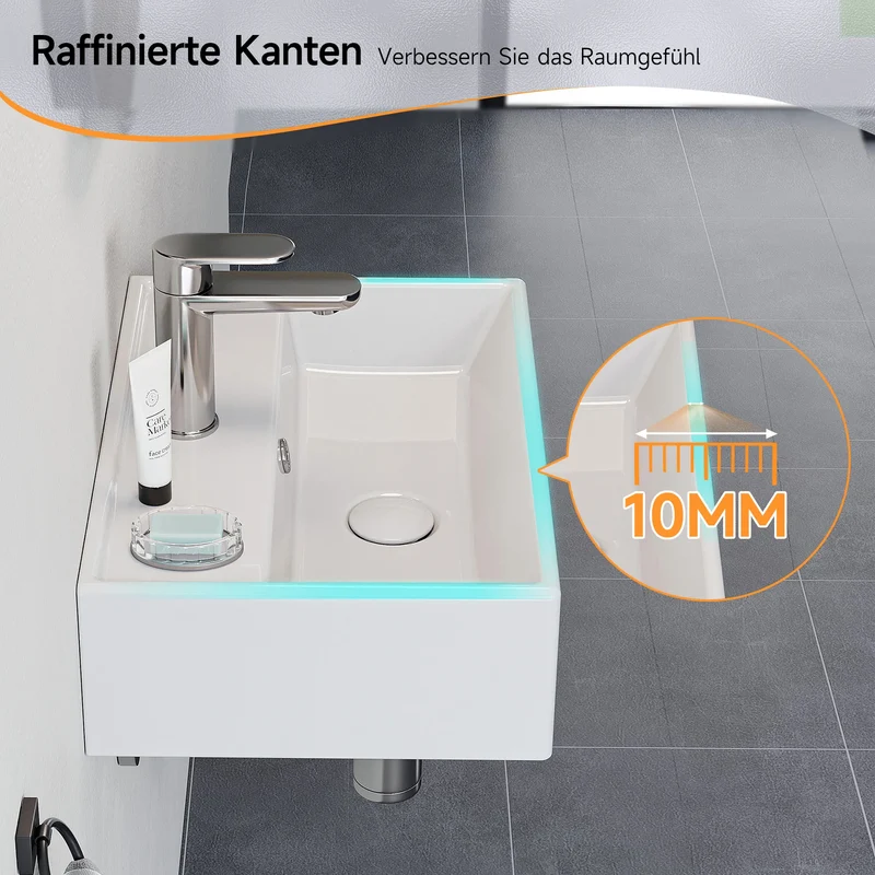 HOROW Waschbecken F10-S4531 Weiß mit Hahnloch & Überlauf,45 cm