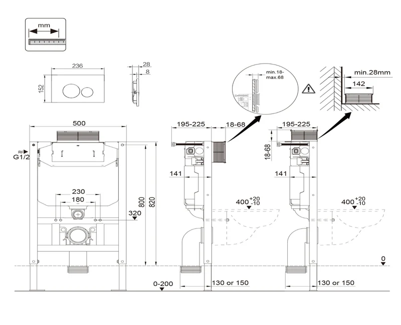 HOROW UWT04L Vorwandelement WC,Unterputz Spülkasten Toilette WC 82×50×14 cm