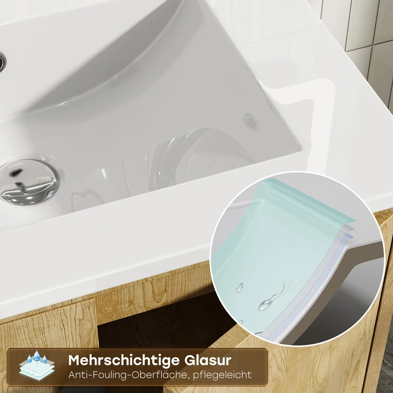HOROW Y60-H2 Waschbecken und Unterschrank 60cm Badmöbel Set