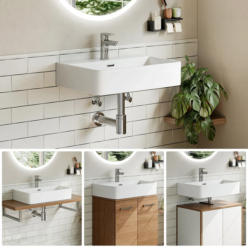 HOROW F10A-S6042 Waschbecken 60 cm mit Hahnloch & Überlauf
