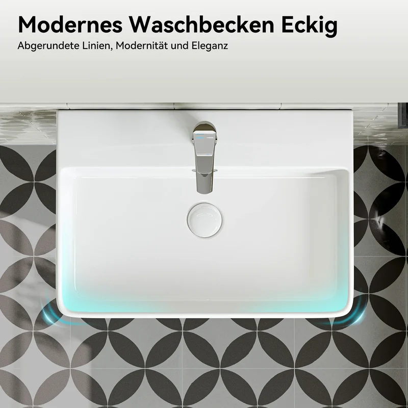 HOROW F10A-S6042 Waschbecken 60 cm mit Hahnloch & Überlauf
