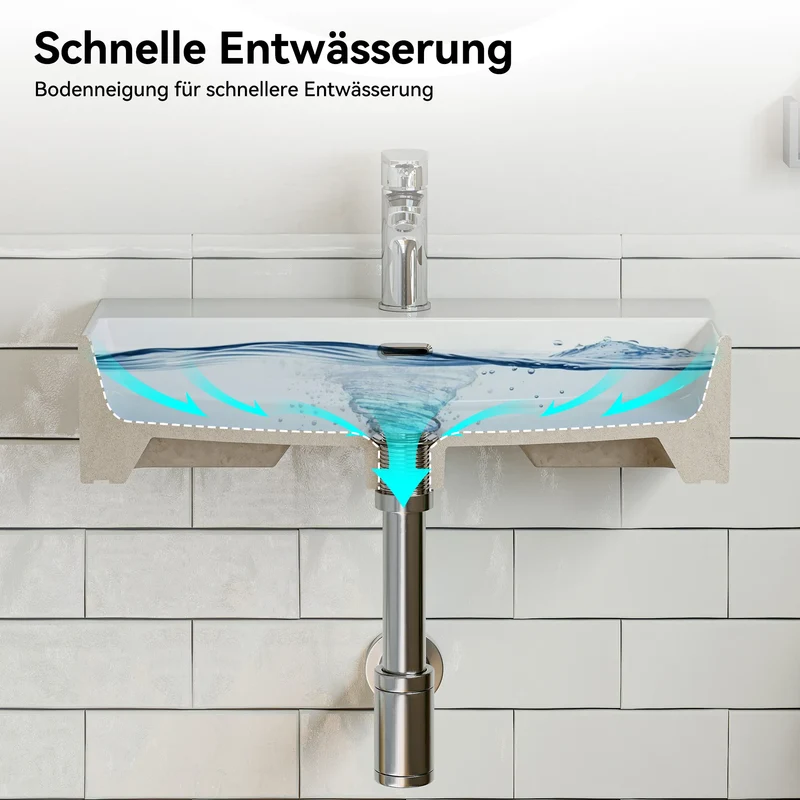 HOROW F10A-S6042 Waschbecken 60 cm mit Hahnloch & Überlauf
