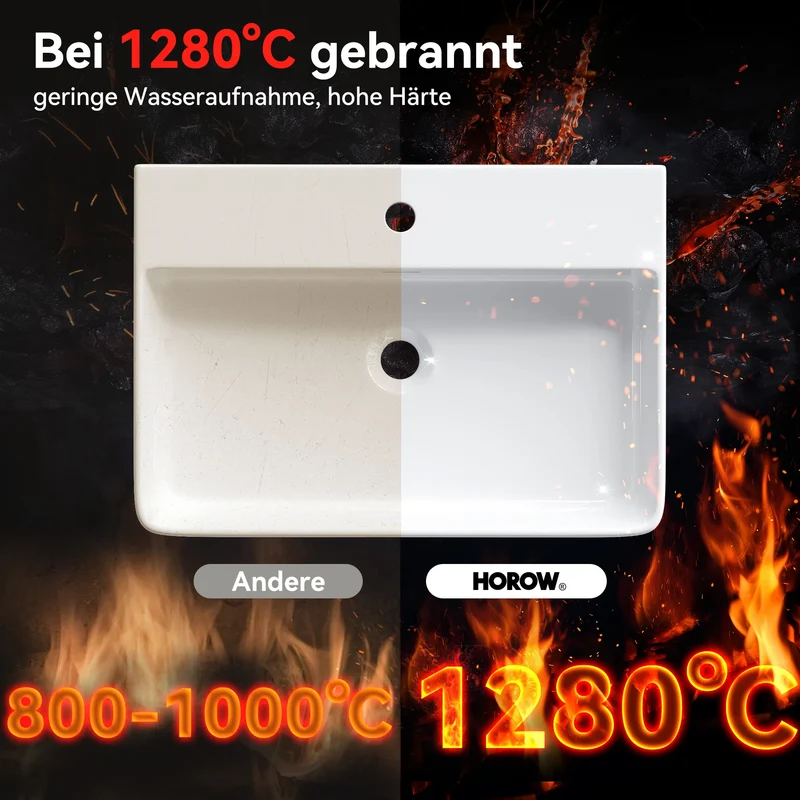 HOROW F10A-S6042 Waschbecken 60 cm mit Hahnloch & Überlauf