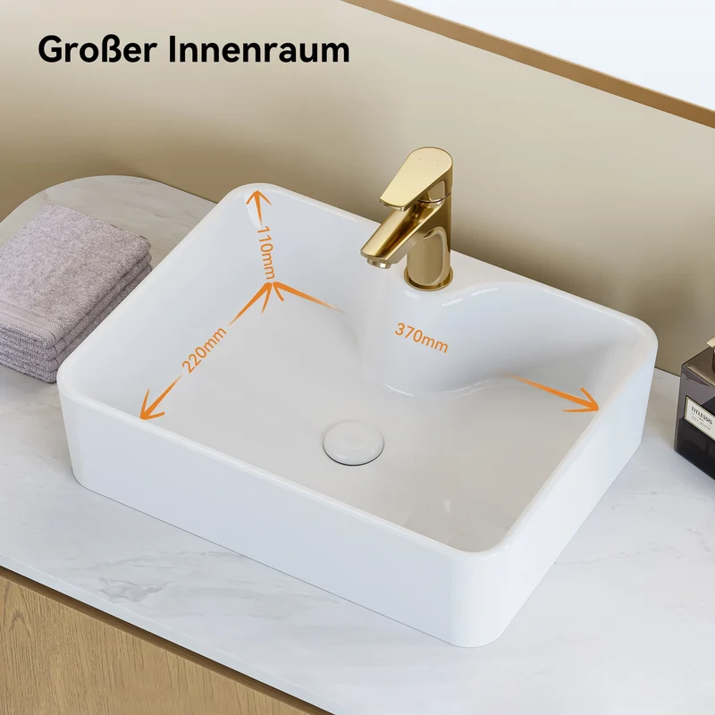 HOROW F10A-S4837 Aufsatzwaschbecken Rechteckig 48x37x13 cm
