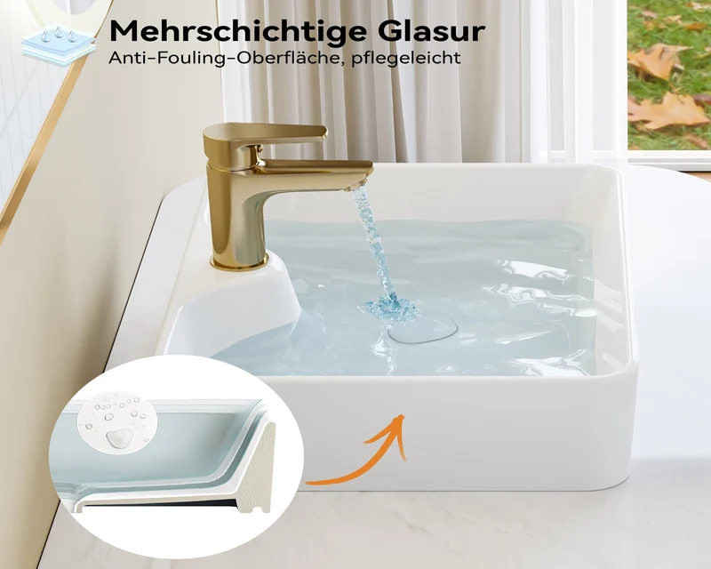 HOROW F10A-S4837 Aufsatzwaschbecken Rechteckig 48x37x13 cm