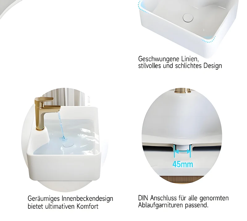 HOROW F10A-S4837 Aufsatzwaschbecken Rechteckig 48x37x13 cm
