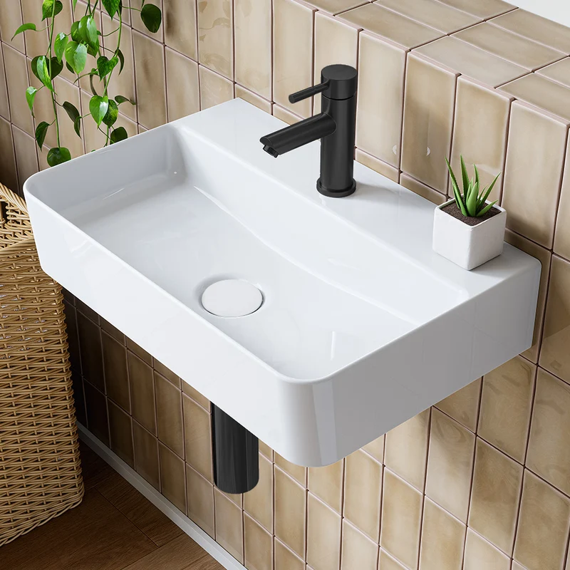 HOROW F08R-S4631W Rechteckiges Keramik Waschbecken 46×30 cm