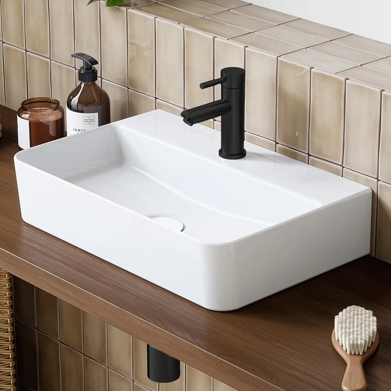 HOROW F08R-S4631W Rechteckiges Keramik Waschbecken 46×30 cm