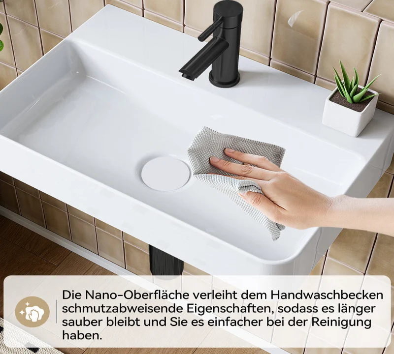 HOROW F08R-S4631W Rechteckiges Keramik Waschbecken 46×30 cm