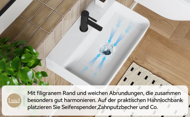 HOROW F08R-S4631W Rechteckiges Keramik Waschbecken 46×30 cm