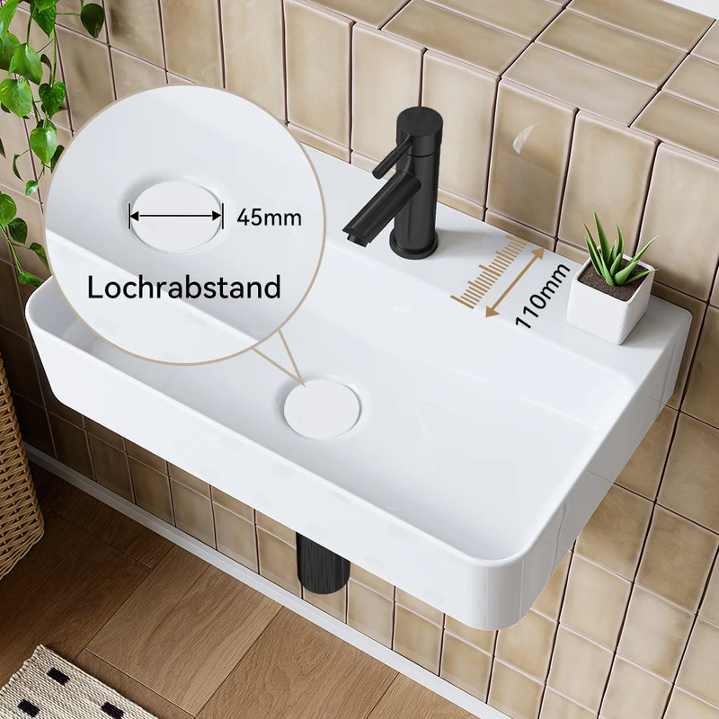 HOROW F08R-S4631W Rechteckiges Keramik Waschbecken 46×30 cm