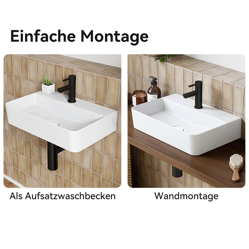 HOROW F08R-S4631W Rechteckiges Keramik Waschbecken 46×30 cm