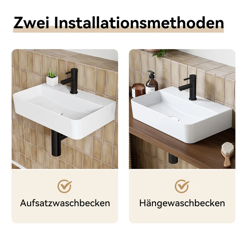HOROW F08R-S4631W Rechteckiges Keramik Waschbecken 46×30 cm