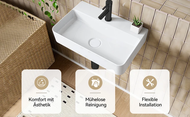 HOROW F08R-S4631W Rechteckiges Keramik Waschbecken 46×30 cm