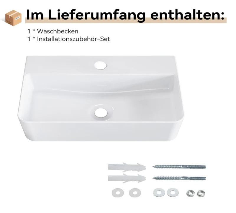 HOROW F08R-S4631W Rechteckiges Keramik Waschbecken 46×30 cm