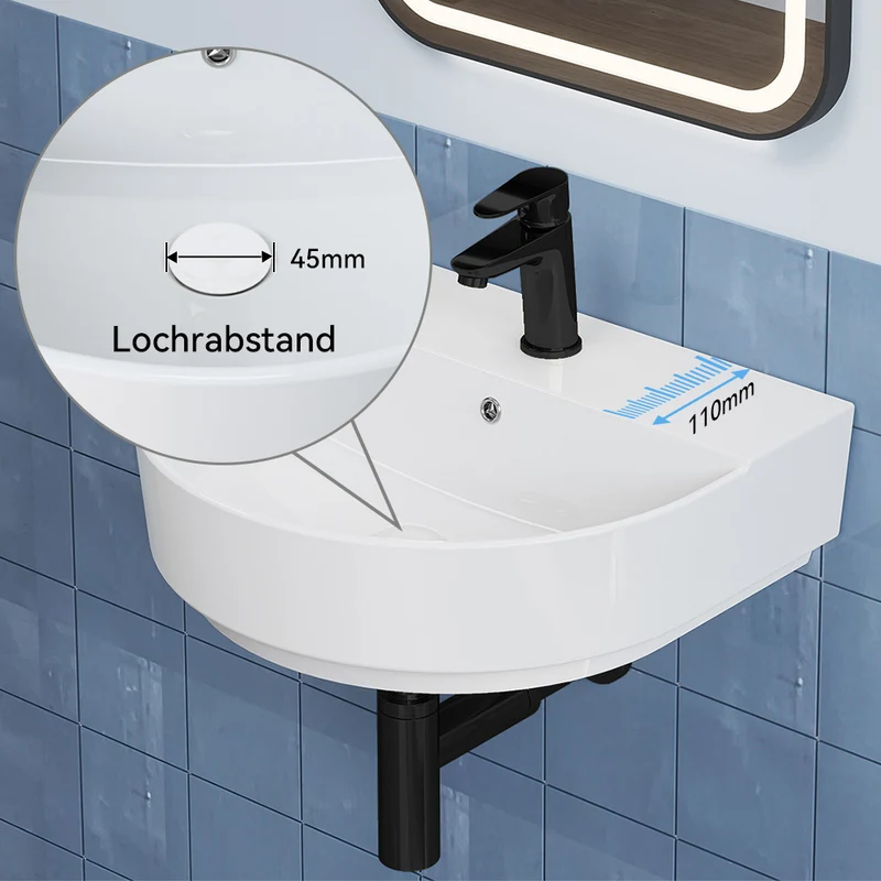 HOROW F08R-R5044W Keramik Waschbecken 50 cm Oval