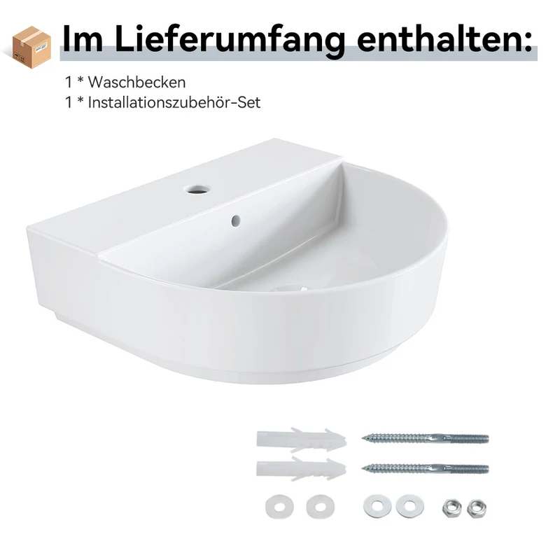 HOROW F08R-R5044W Keramik Waschbecken 50 cm Oval