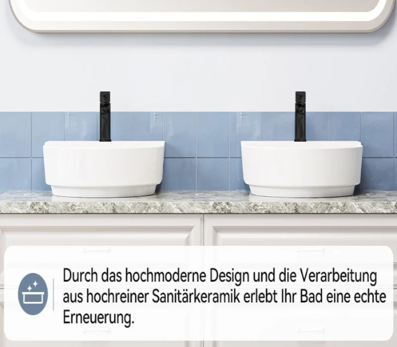 HOROW F08R-R5044W Keramik Waschbecken 50 cm Oval