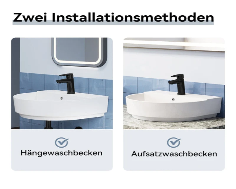 HOROW F08R-R5044W Keramik Waschbecken 50 cm Oval