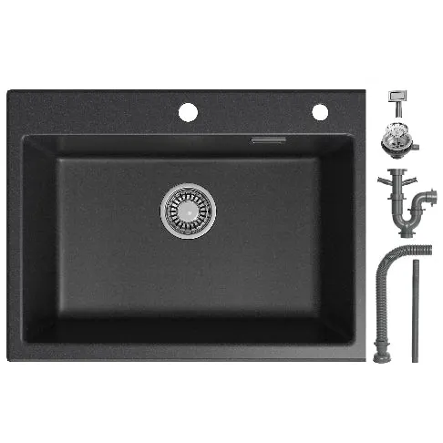 HOROW A09R-S6045B Granit Spülbecken Schwarz 60×45 cm