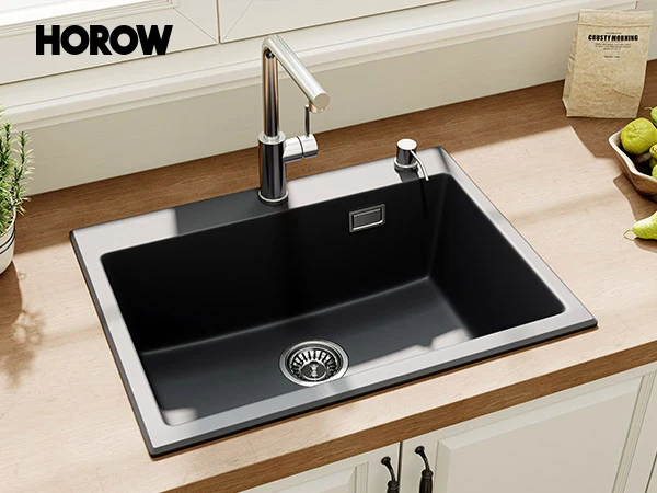 HOROW A09R-S6045B Granit Spülbecken Schwarz 60×45 cm