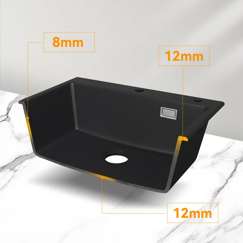 HOROW A09R-S6045B Granit Spülbecken Schwarz 60×45 cm