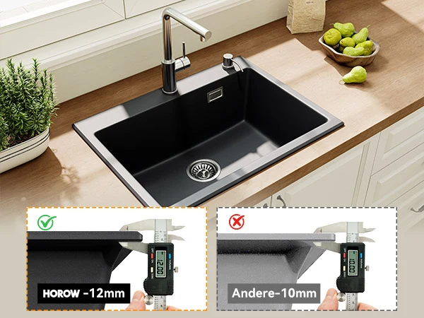 HOROW A09R-S6045B Granit Spülbecken Schwarz 60×45 cm
