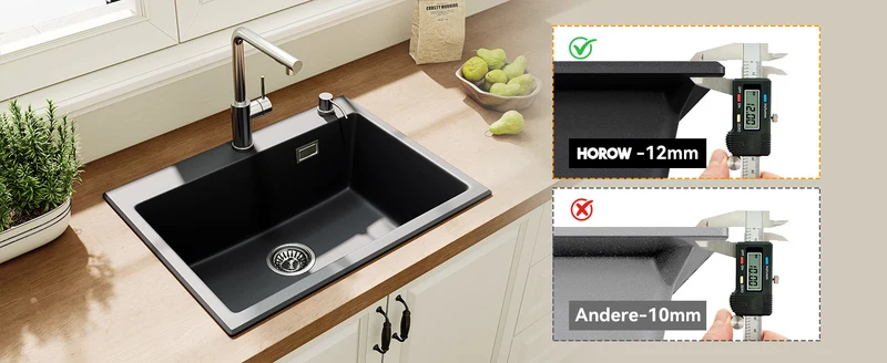 HOROW A09R-S6045B Granit Spülbecken Schwarz 60×45 cm