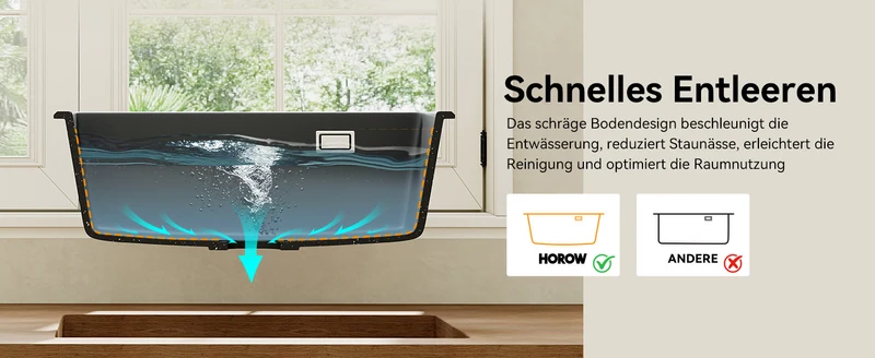 HOROW A09R-S6045B Granit Spülbecken Schwarz 60×45 cm