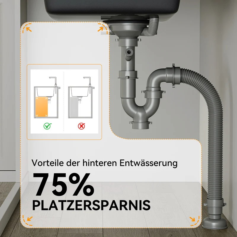 HOROW A09R-S6045B Granit Spülbecken Schwarz 60×45 cm