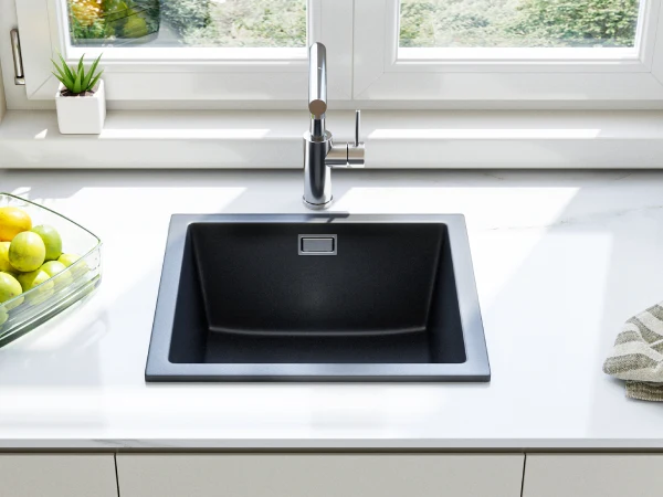 HOROW A02R-S4540B Granit Spüle Schwarz 45×40 cm