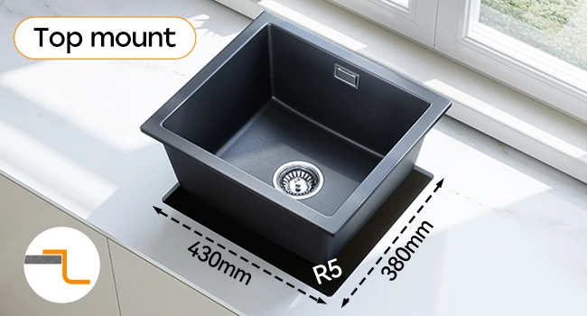 HOROW A02R-S4540B Granit Spüle Schwarz 45×40 cm