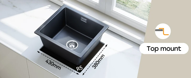 HOROW A02R-S4540B Granit Spüle Schwarz 45×40 cm