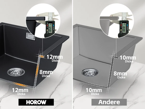 HOROW A02R-S4540B Granit Spüle Schwarz 45×40 cm