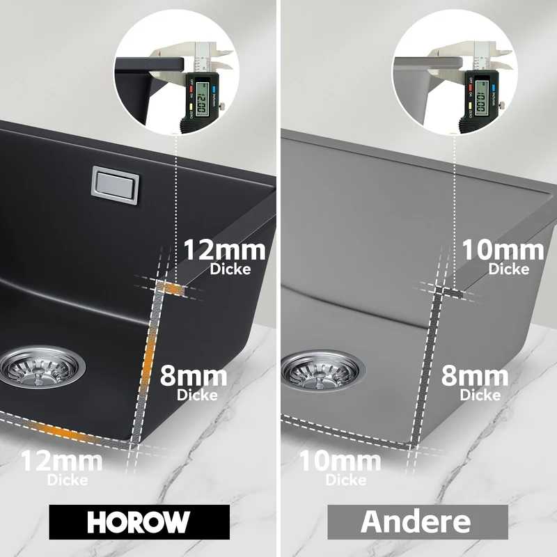 HOROW A02R-S4540B Granit Spüle Schwarz 45×40 cm