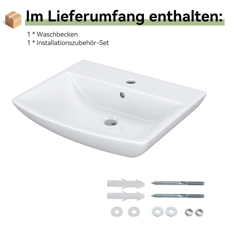 HOROW F08R-S4842W Waschbecken aus Keramik 48×42 cm