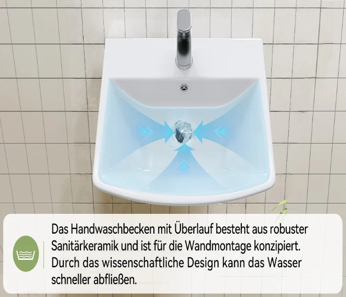 HOROW F08R-S4842W Waschbecken aus Keramik 48×42 cm