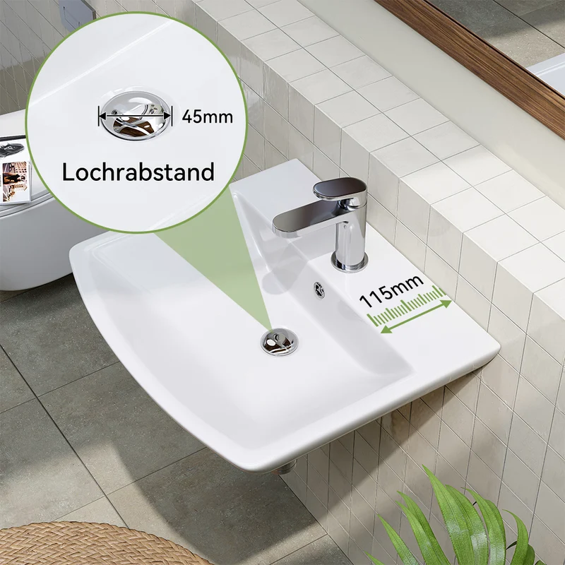 HOROW F08R-S4842W Waschbecken aus Keramik 48×42 cm