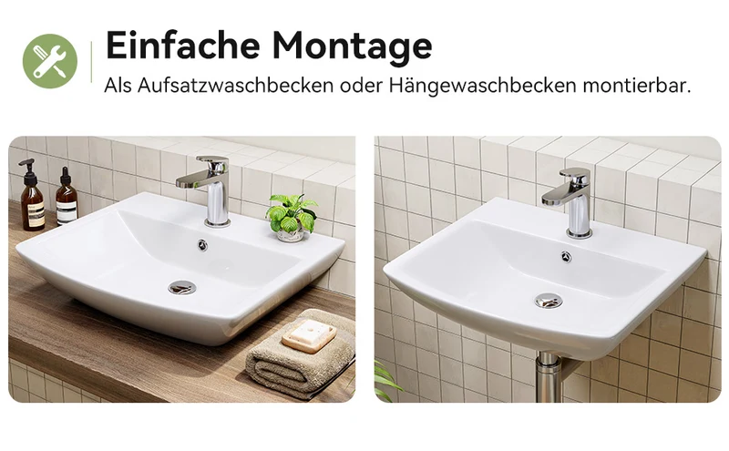 HOROW F08R-S4842W Waschbecken aus Keramik 48×42 cm
