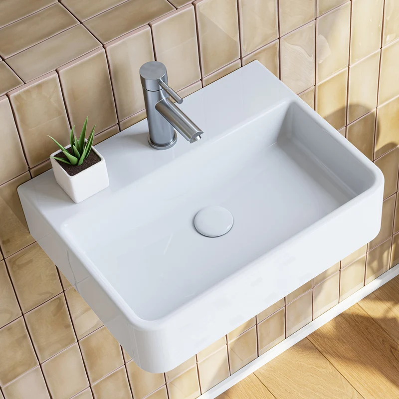 HOROW F08R-S3826W Waschbecken aus Keramik in Weiß, 38×26 cm