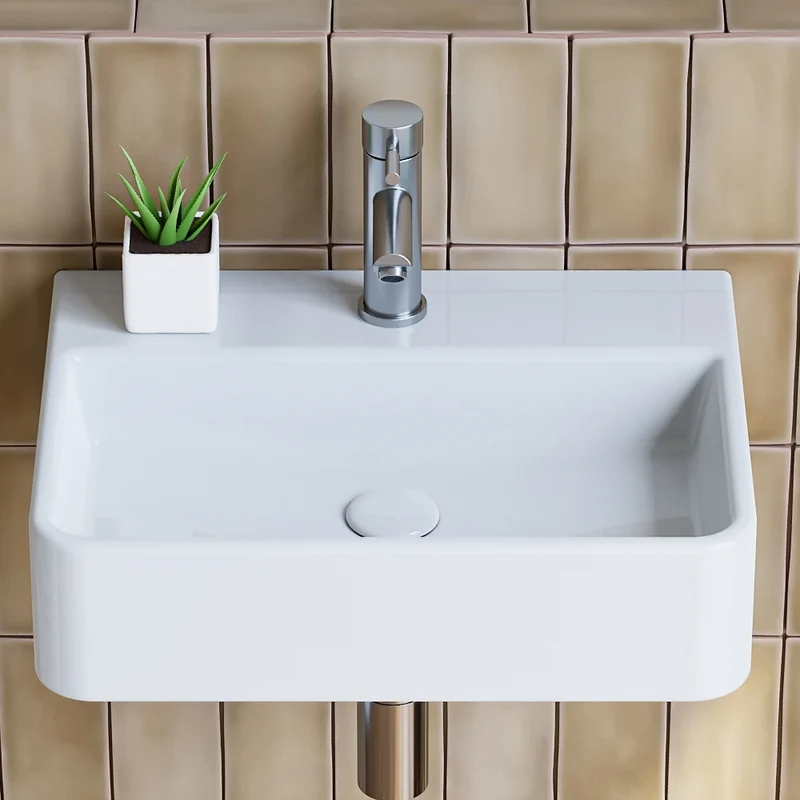 HOROW F08R-S3826W Waschbecken aus Keramik in Weiß, 38×26 cm