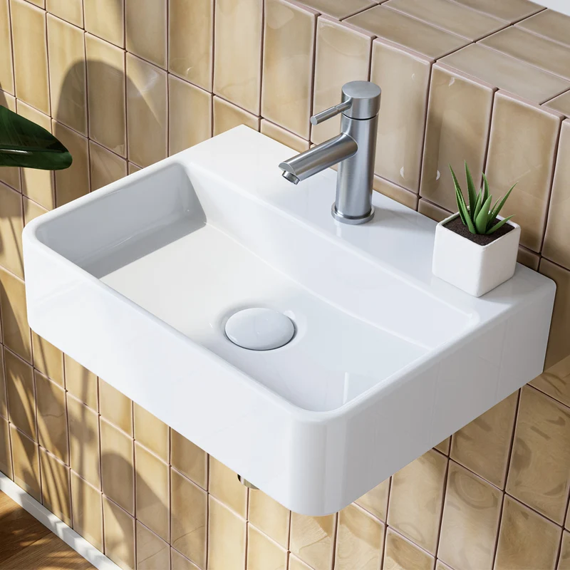 HOROW F08R-S3826W Waschbecken aus Keramik in Weiß, 38×26 cm