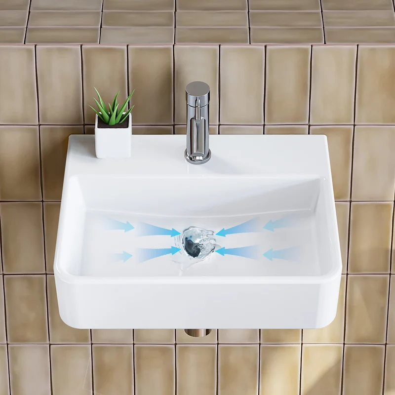 HOROW F08R-S3826W Waschbecken aus Keramik in Weiß, 38×26 cm