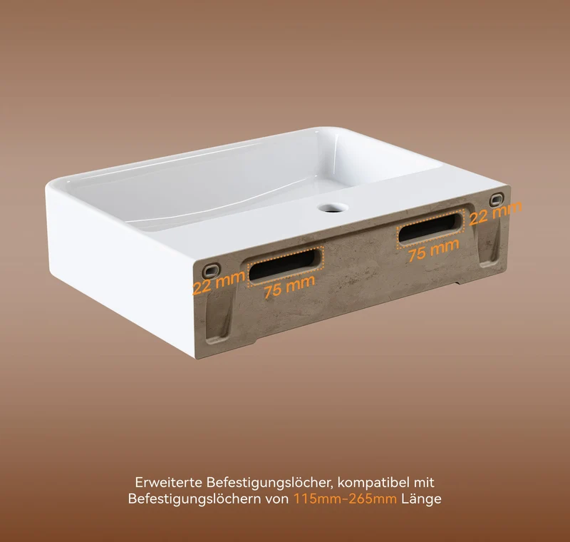 HOROW F08R-S3826W Waschbecken aus Keramik in Weiß, 38×26 cm