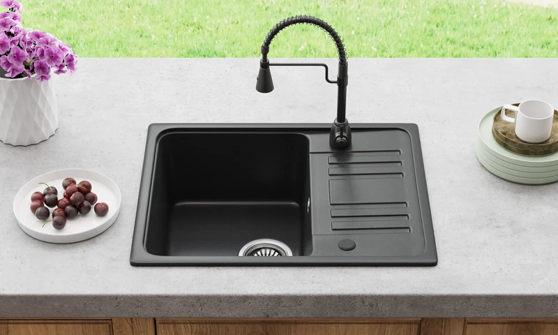 HOROW A09S-S5745B Granitspüle Schwarz 57×45 cm