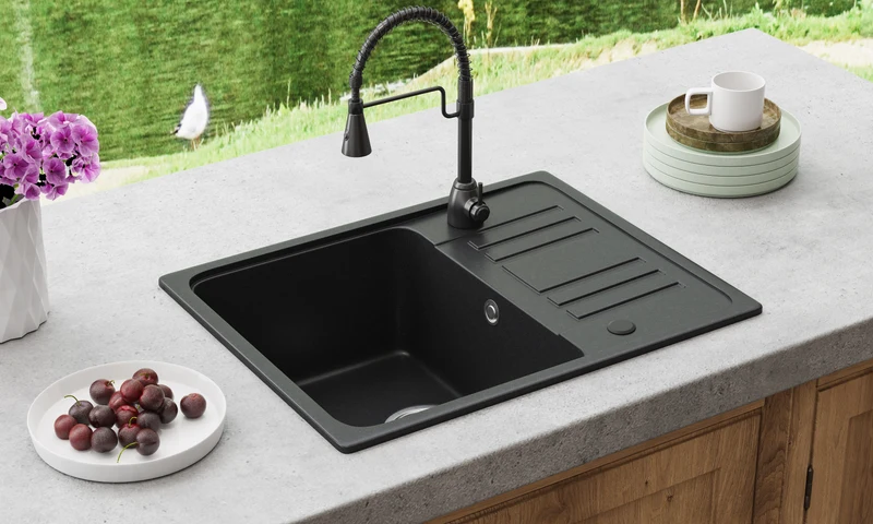 HOROW A09S-S5745B Granitspüle Schwarz 57×45 cm